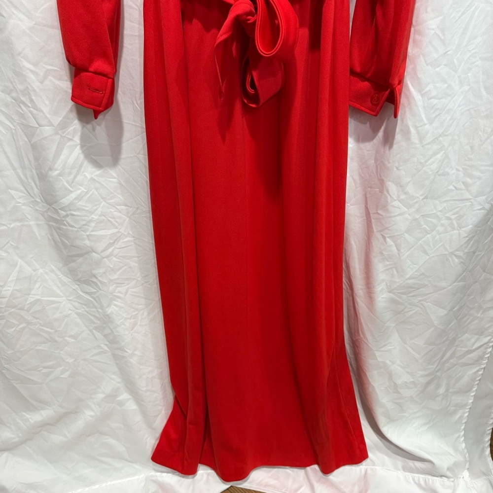 Vintage Red Long Sleeve Button Front Maxi Collared Dress 14 Made in USA Pinup - Picture 9 of 13